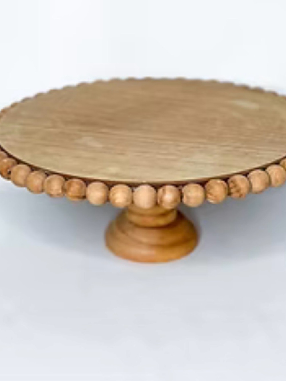 Wood Bead Pedestal Cake Stand - Natural Wood